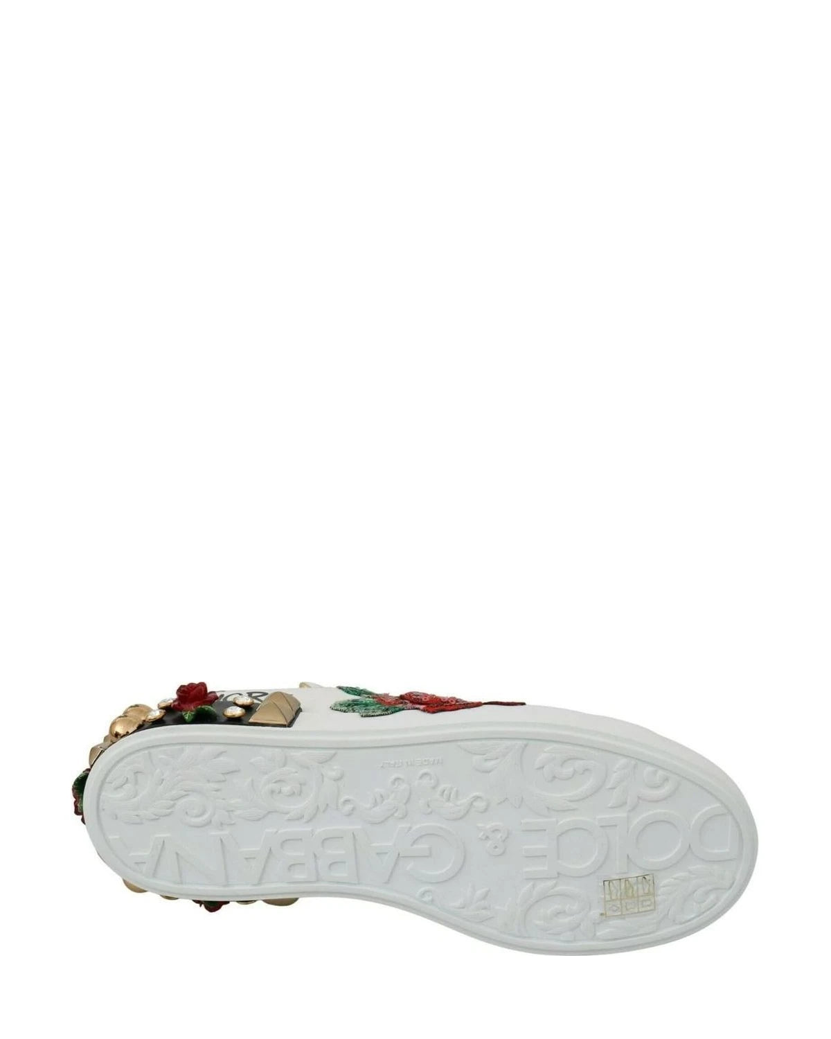 Dolce & Gabbana White Roses Sequined Crystal Sneakers Sneakers