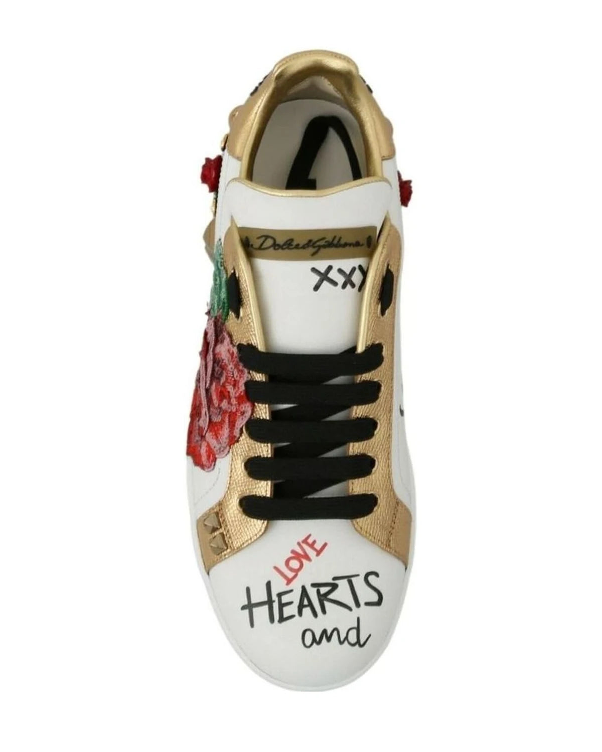 Dolce & Gabbana White Roses Sequined Crystal Sneakers Sneakers