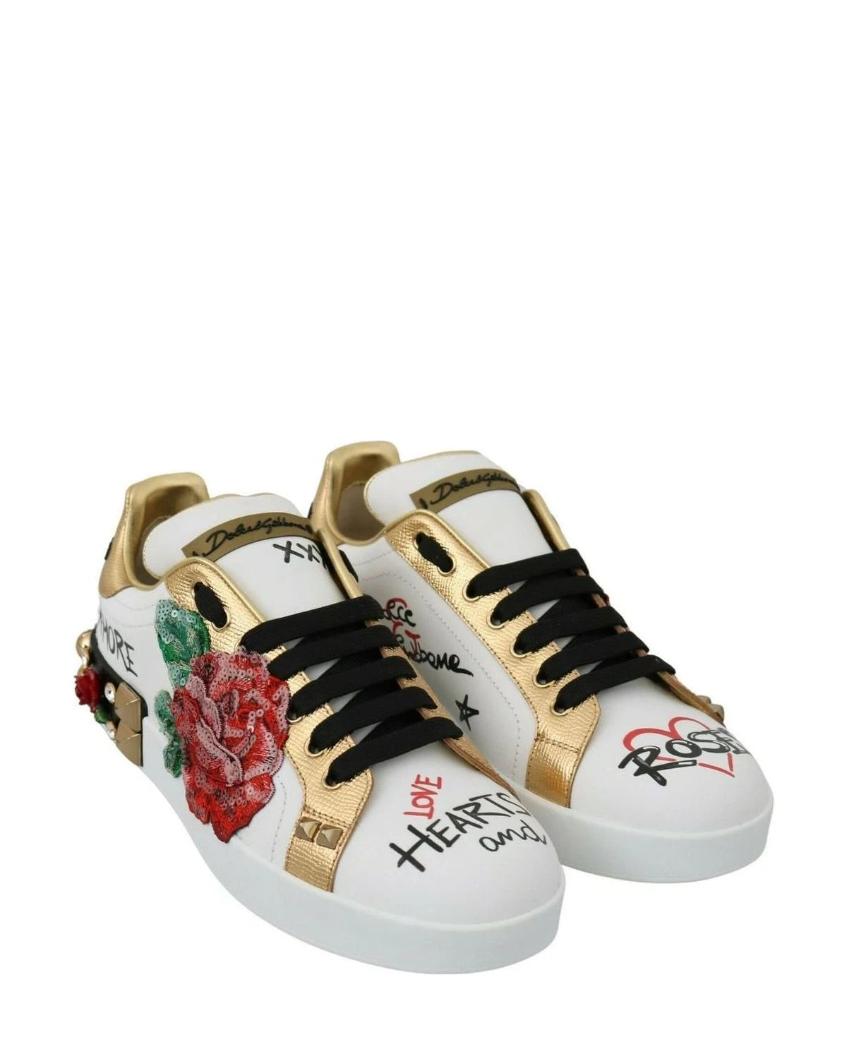 Dolce & Gabbana White Roses Sequined Crystal Sneakers Sneakers