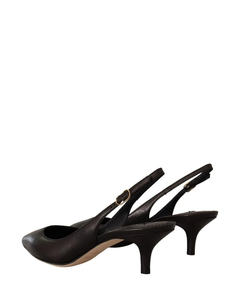 Dolce & Gabbana Black Leather Slingbacks Heels Pumps Shoes Heels