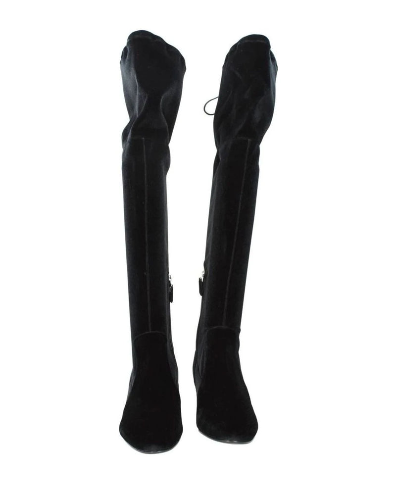 Prada Black Velvet Over The Knee Boots