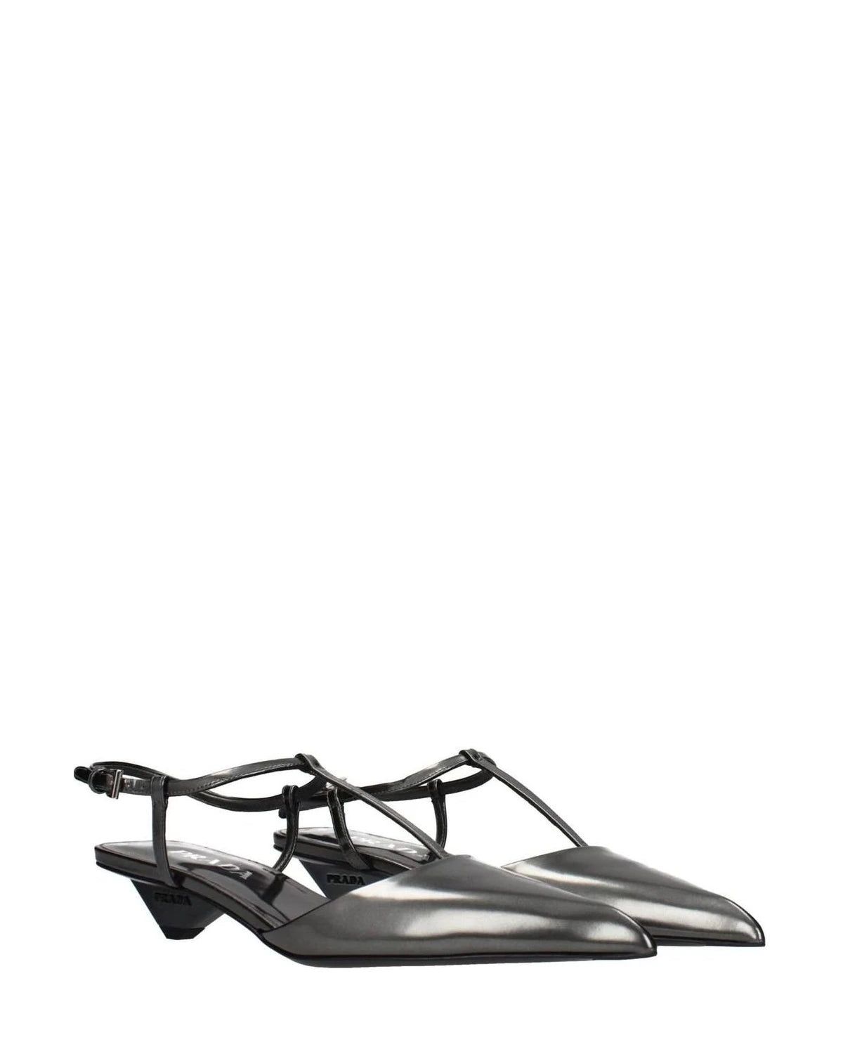 Prada Gray Leather Flat Sandals Sandals