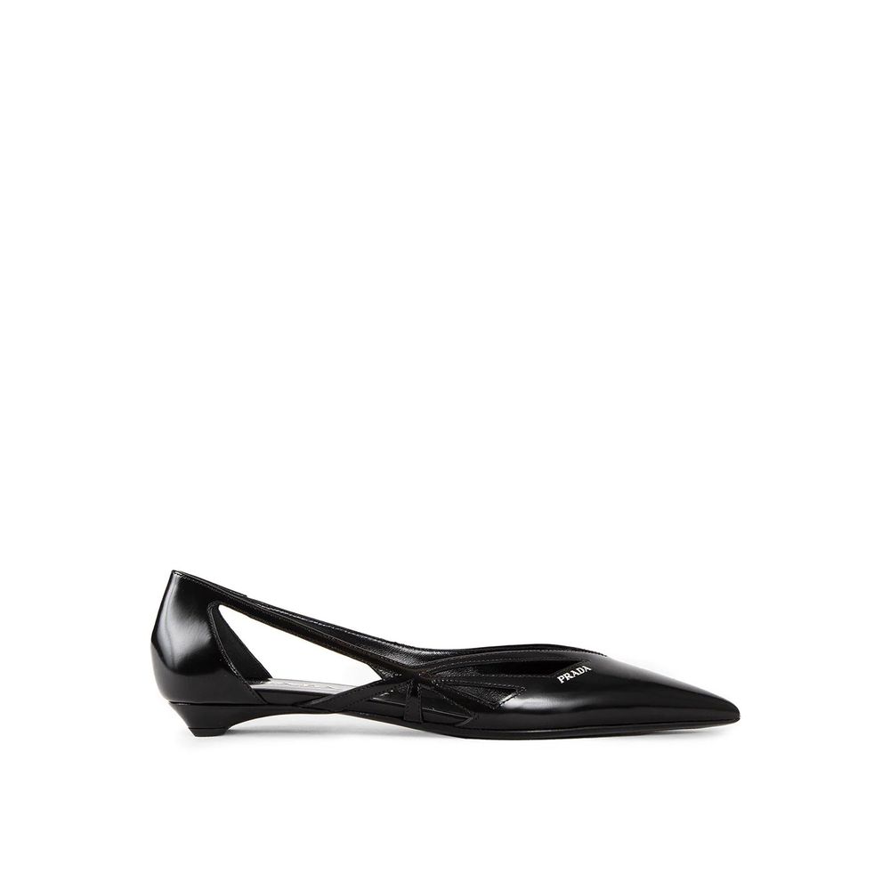 Prada Leather Brushed Cut Out Ballerina Flats
