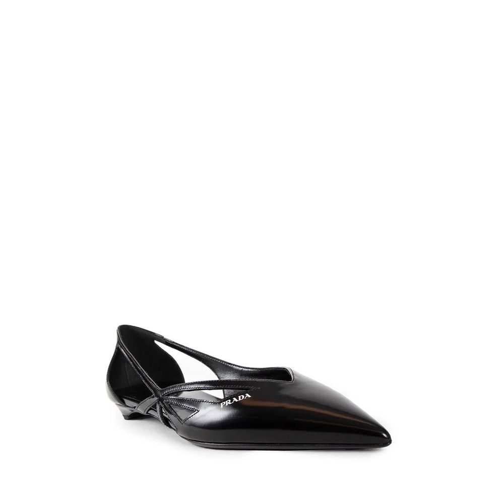 Prada Leather Brushed Cut Out Ballerina Flats