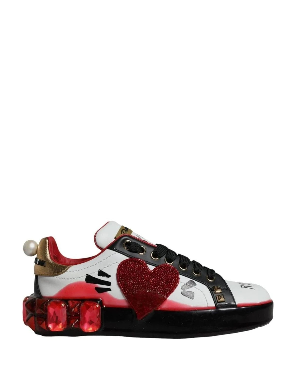Dolce & Gabbana White Leather Red Crystals Portofino Sneakers Shoes Sneakers