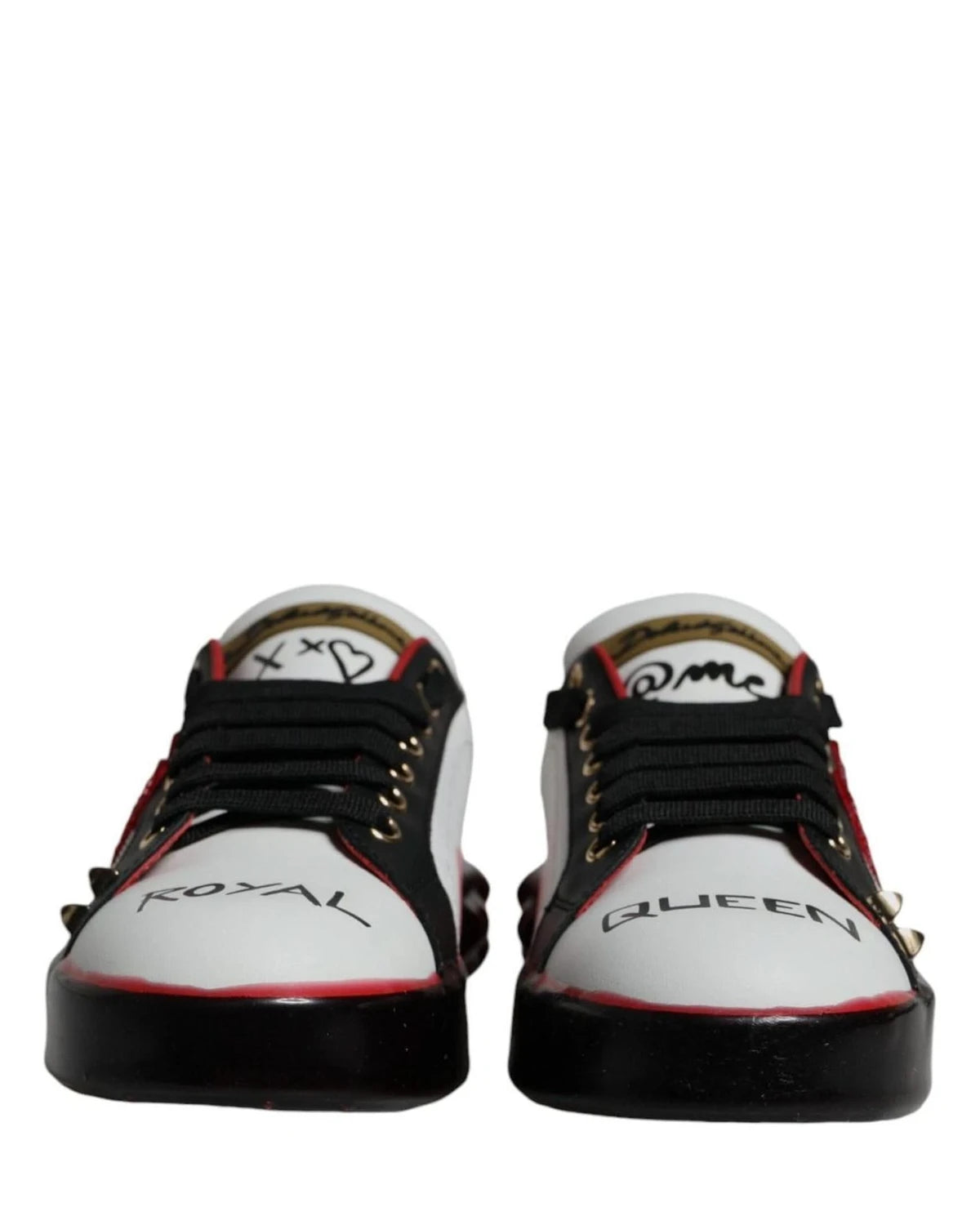 Dolce & Gabbana White Leather Red Crystals Portofino Sneakers Shoes Sneakers