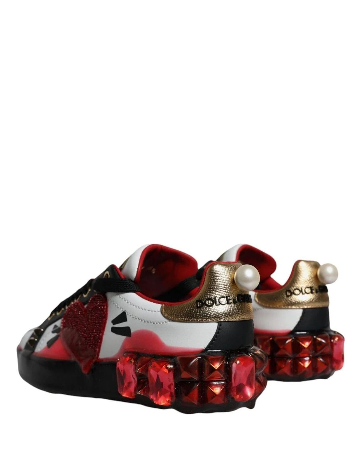 Dolce & Gabbana White Leather Red Crystals Portofino Sneakers Shoes Sneakers
