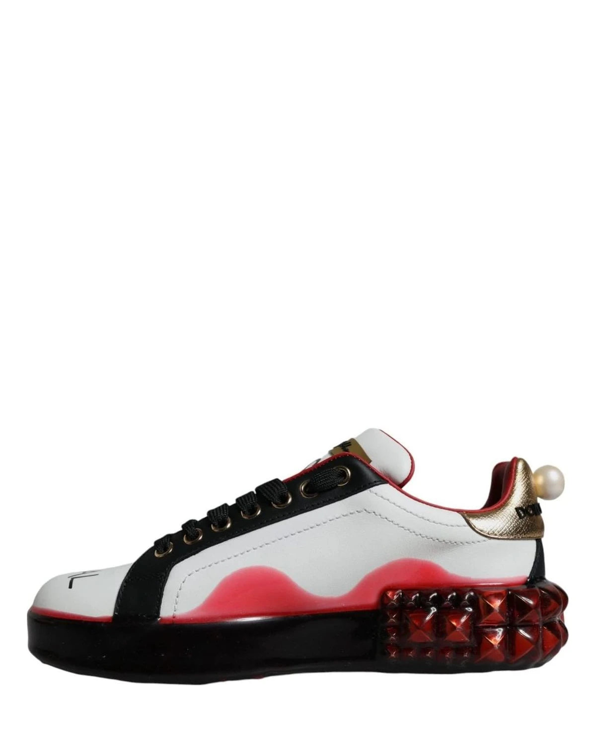 Dolce & Gabbana White Leather Red Crystals Portofino Sneakers Shoes Sneakers