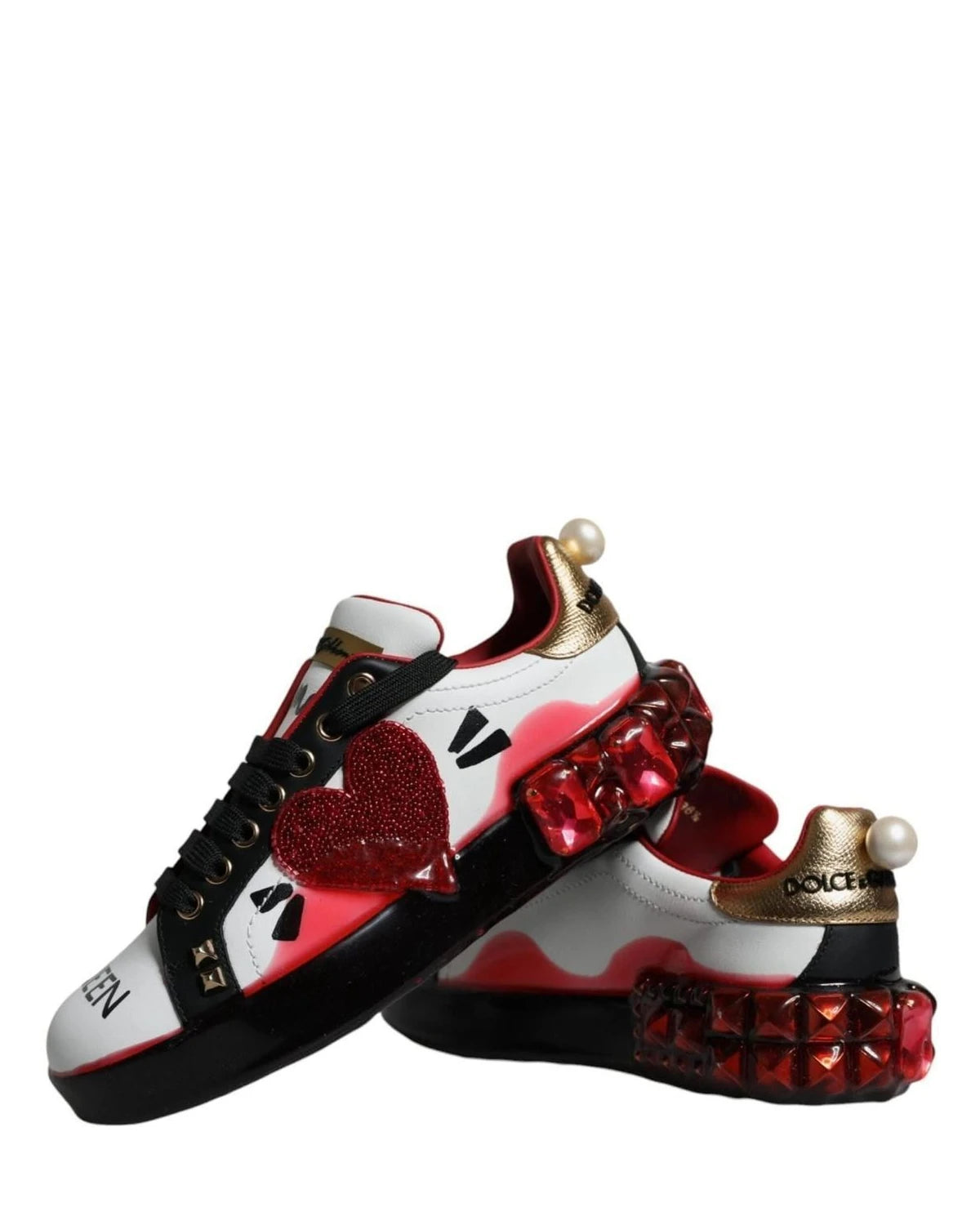 Dolce & Gabbana White Leather Red Crystals Portofino Sneakers Shoes Sneakers