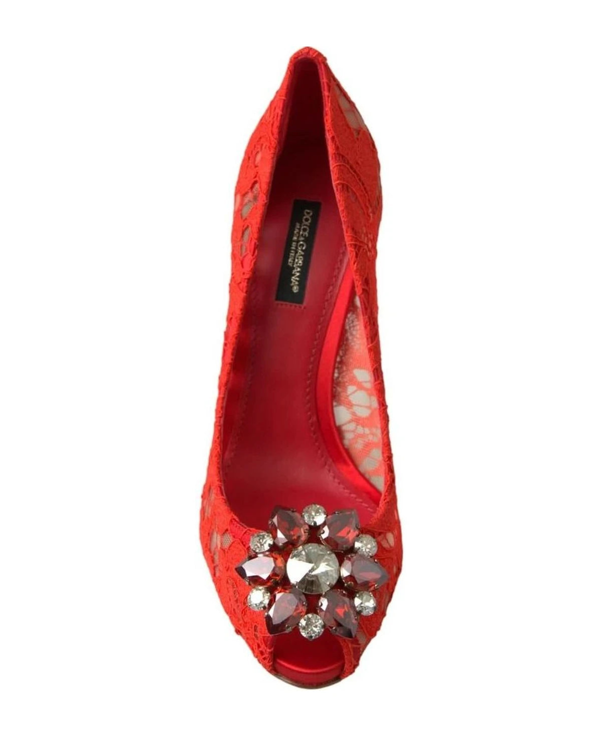 Dolce & Gabbana Red Lace Taormina Crystal Heels Pumps Shoes Heels