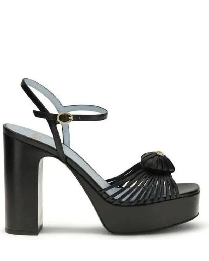Valentino Garavani Black Calf Leather Bos Taurus Platform Sandals Heels