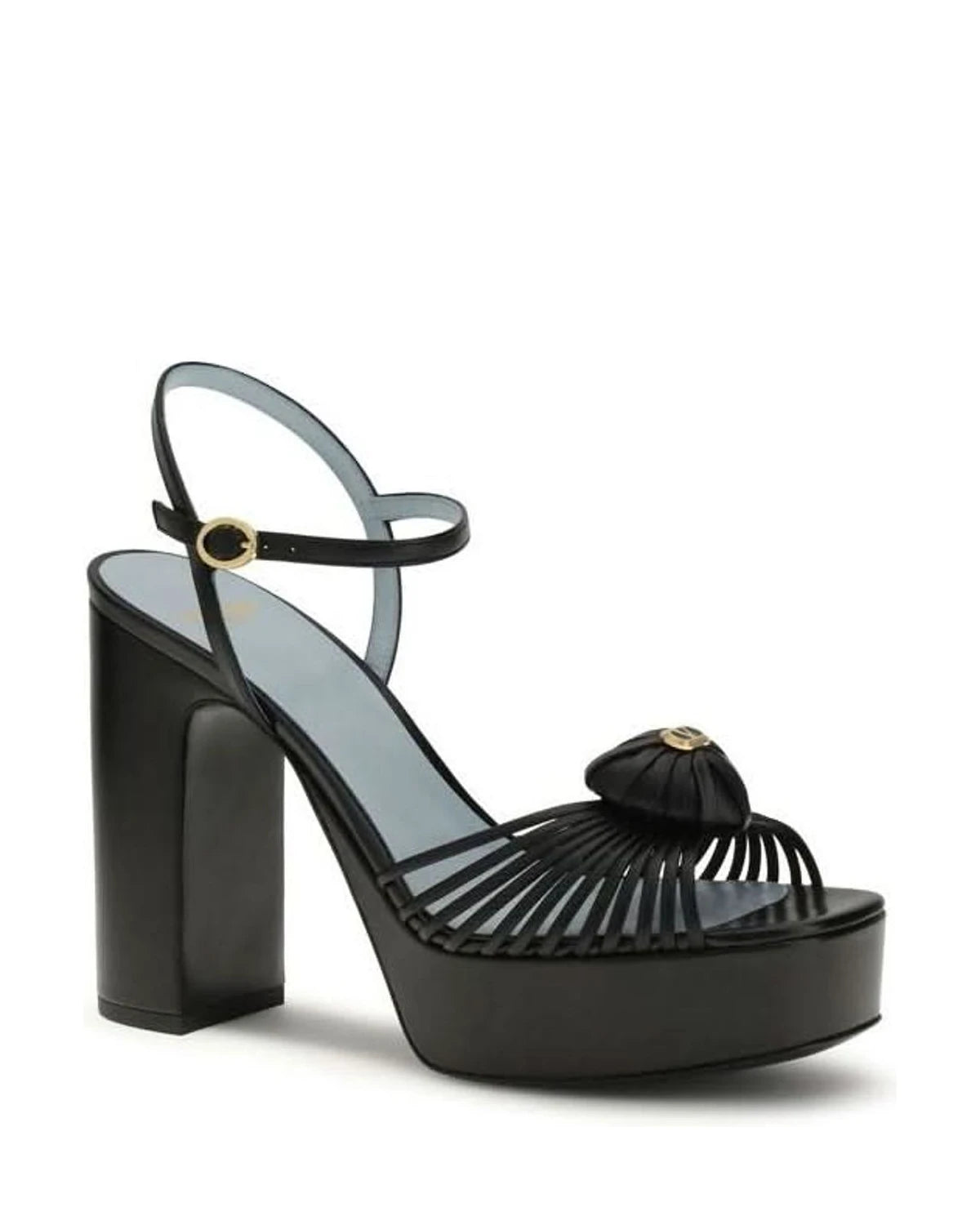 Valentino Garavani Black Calf Leather Bos Taurus Platform Sandals Heels