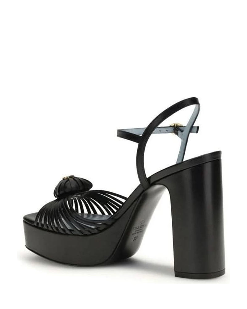 Valentino Garavani Black Calf Leather Bos Taurus Platform Sandals Heels