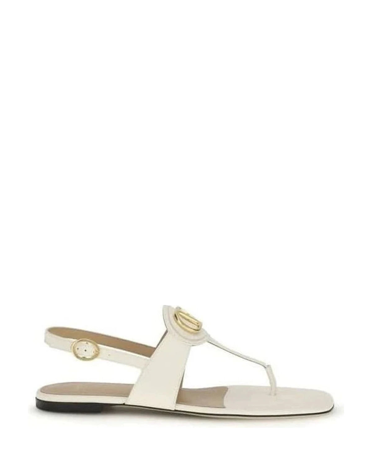 Valentino Garavani Cream Calf Leather Flat Sandals
