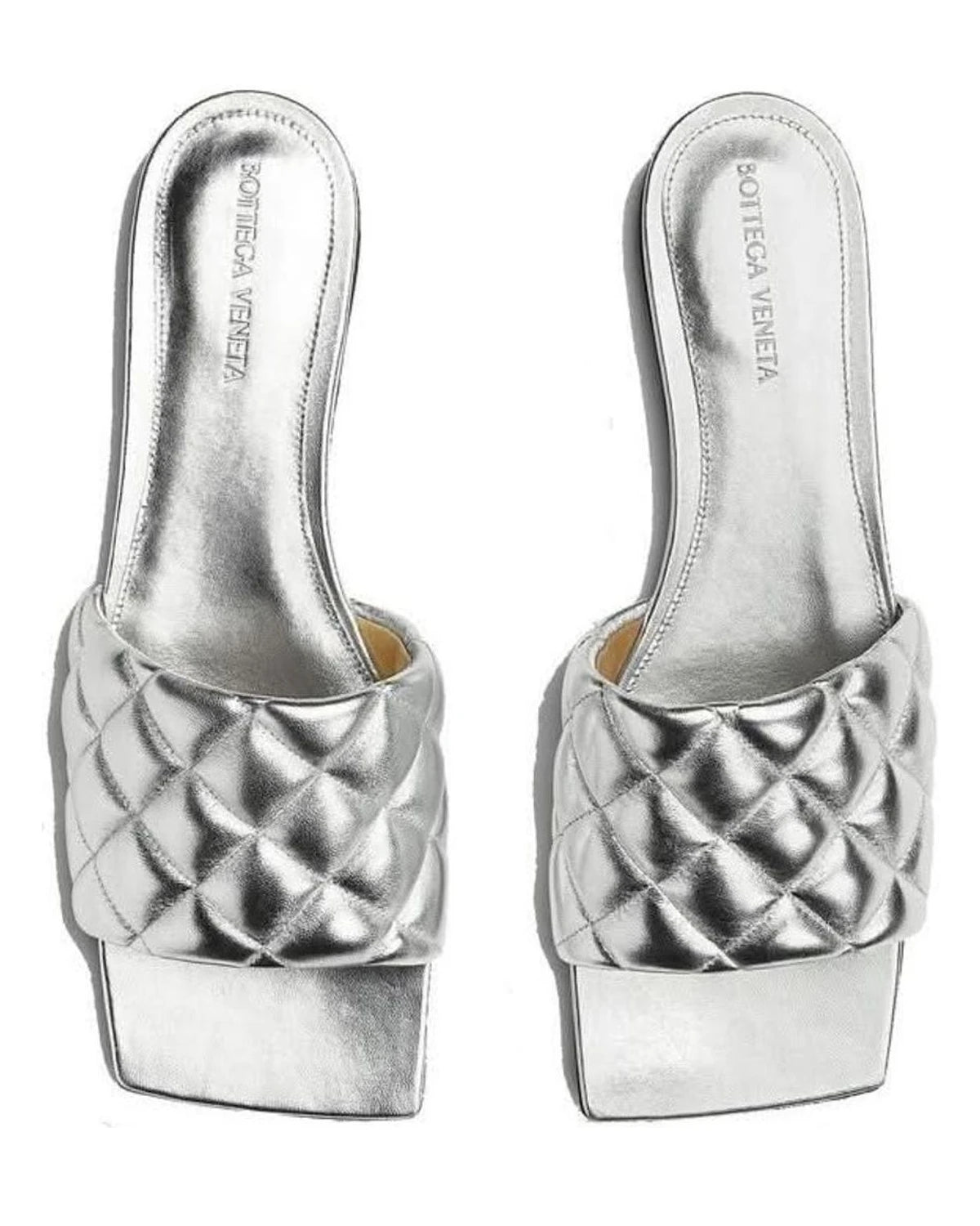 Bottega Veneta Silver Calfskin Flat Sandals Flats