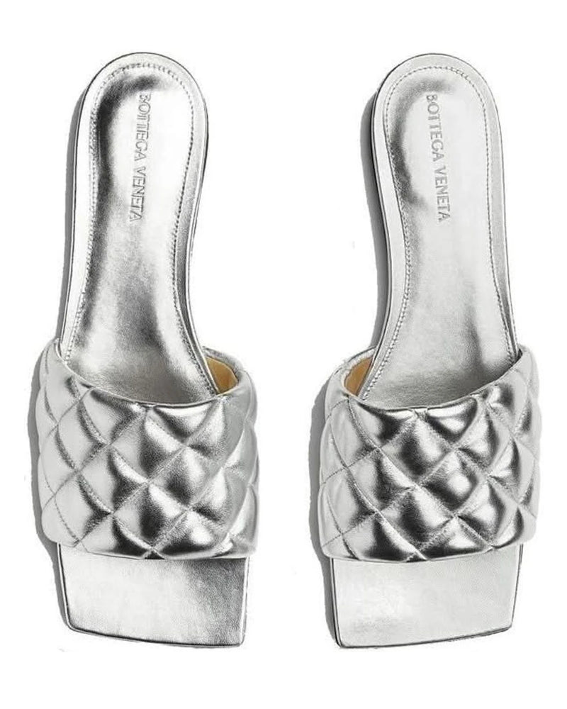 Bottega Veneta Silver Calfskin Flat Sandals Flats