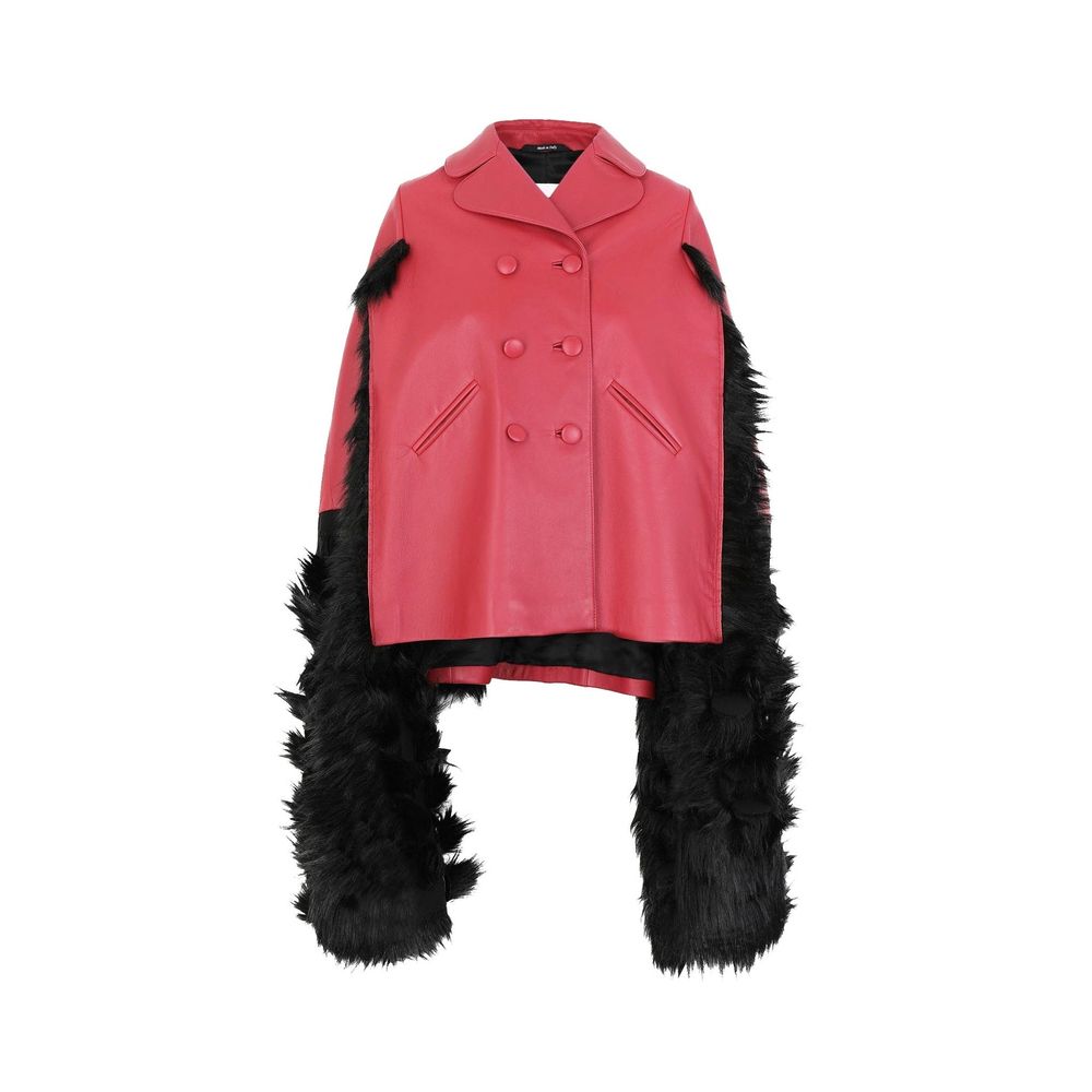 Maison Margiela Leather Faux Fur Trimmed Cape Jacket - Outerwear - For Women - GlamSteals
