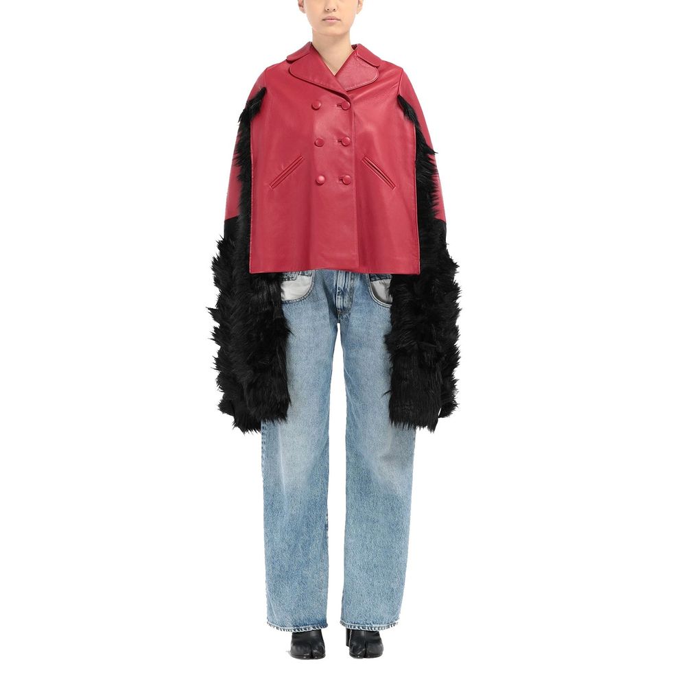 Maison Margiela Leather Faux Fur Trimmed Cape Jacket - Outerwear - For Women - GlamSteals
