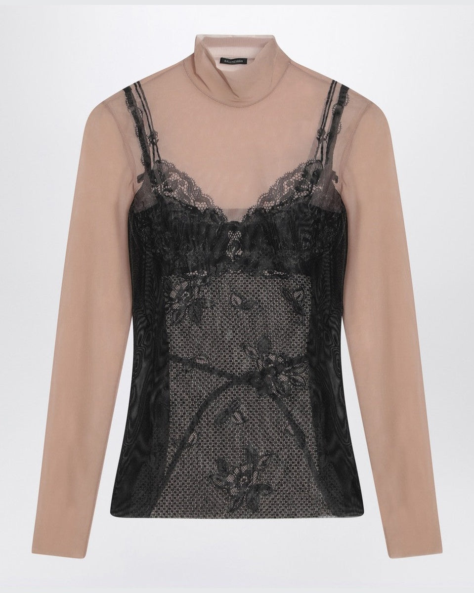 Balenciaga Black and light beige Trompe l''oeil Lingerie top