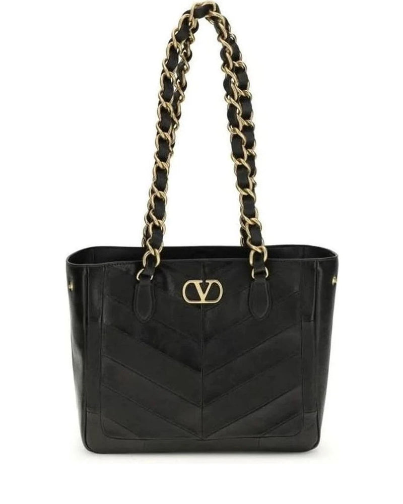 Valentino Garavani Black Calf Leather Bos Taurus Shoulder Bag Shoulder Bags