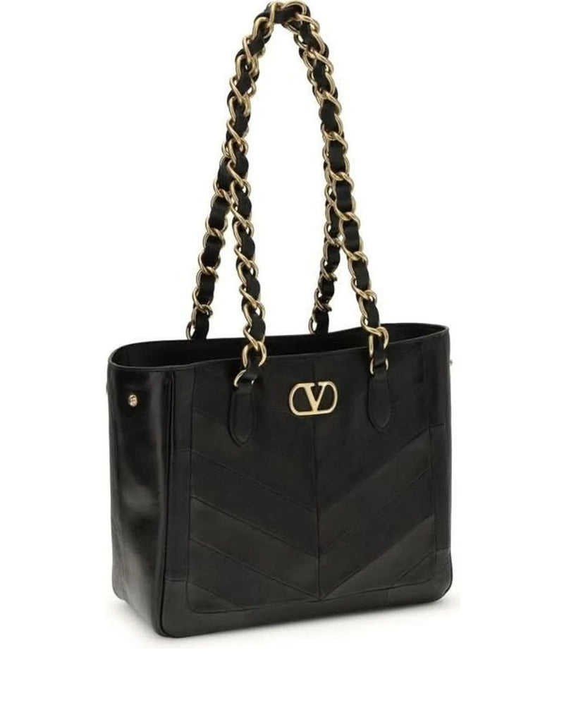 Valentino Garavani Black Calf Leather Bos Taurus Shoulder Bag Shoulder Bags