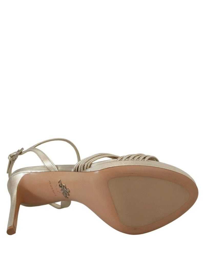Prada Gold Leather Sandals Ankle Strap Heels Heels