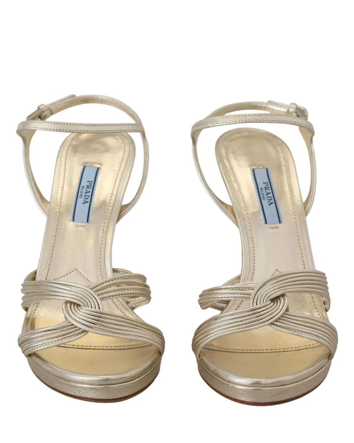 Prada Gold Leather Sandals Ankle Strap Heels Heels