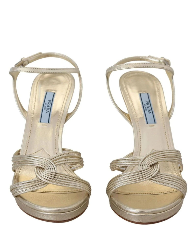 Prada Gold Leather Sandals Ankle Strap Heels Heels