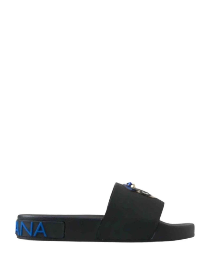 Dolce & Gabbana Black Slides Sandals Beach Saint Barth Shoes Flats