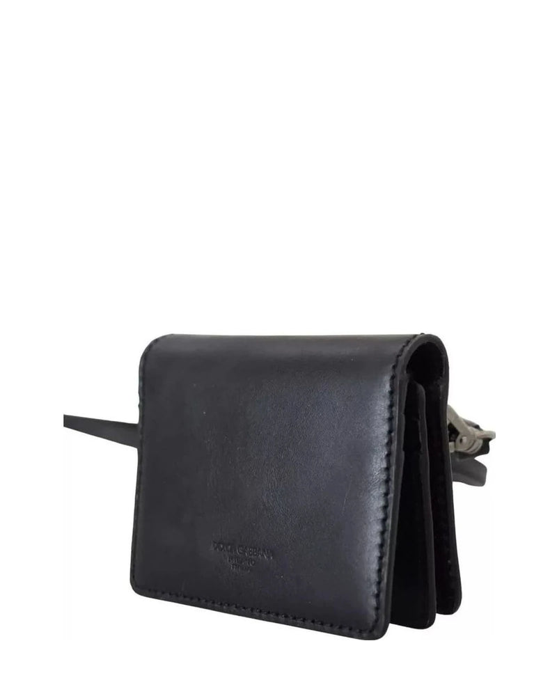 Dolce & Gabbana Black Leather Bifold Shoulder Sling Wallet Wallets