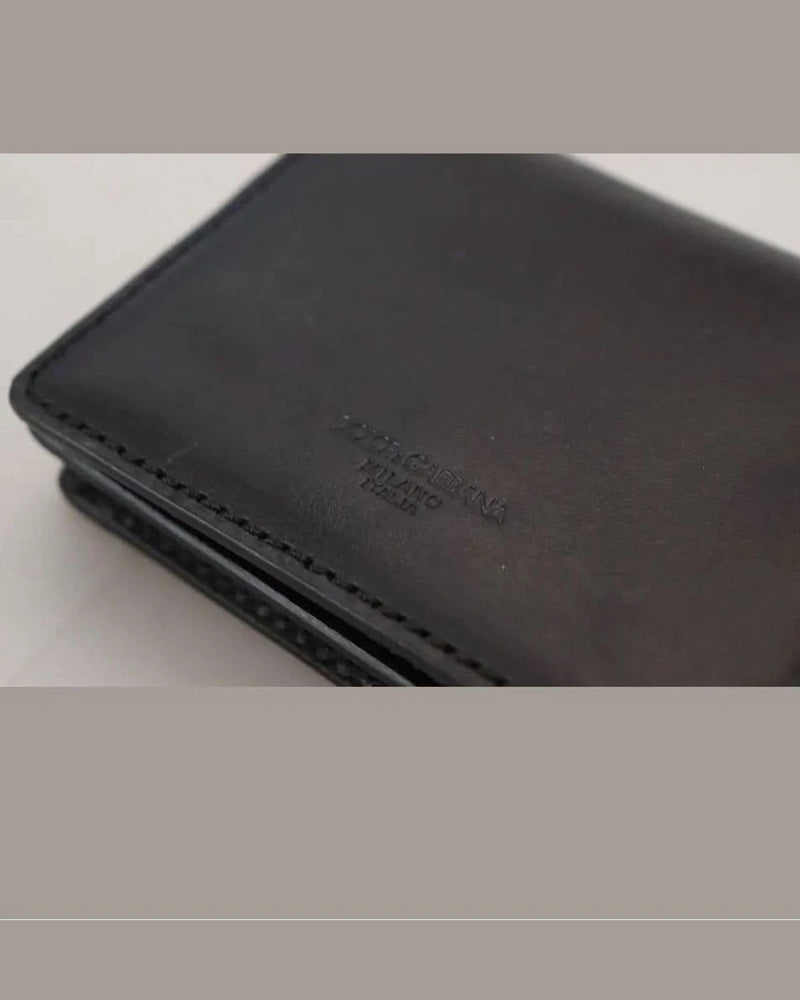 Dolce & Gabbana Black Leather Bifold Shoulder Sling Wallet Wallets