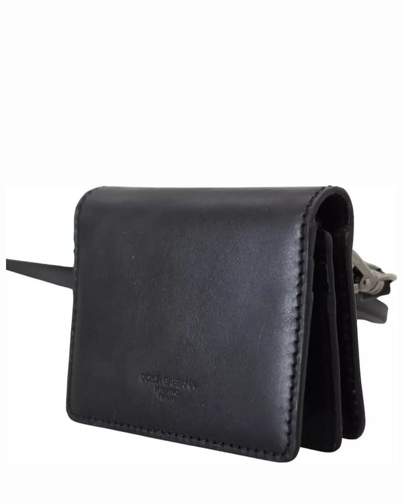 Dolce & Gabbana Black Leather Bifold Shoulder Sling Wallet Wallets