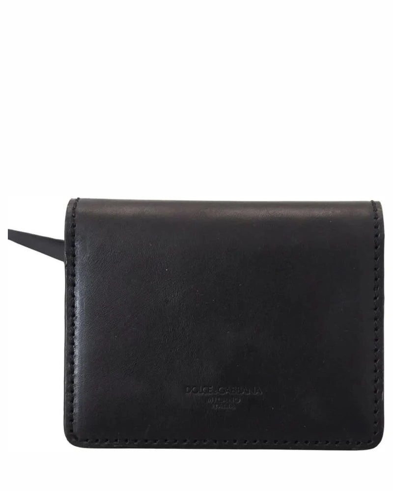 Dolce & Gabbana Black Leather Bifold Shoulder Sling Wallet Wallets
