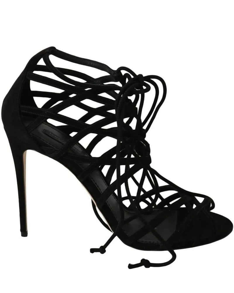 Dolce & Gabbana Black Suede Strap Stilettos Sandals Heels