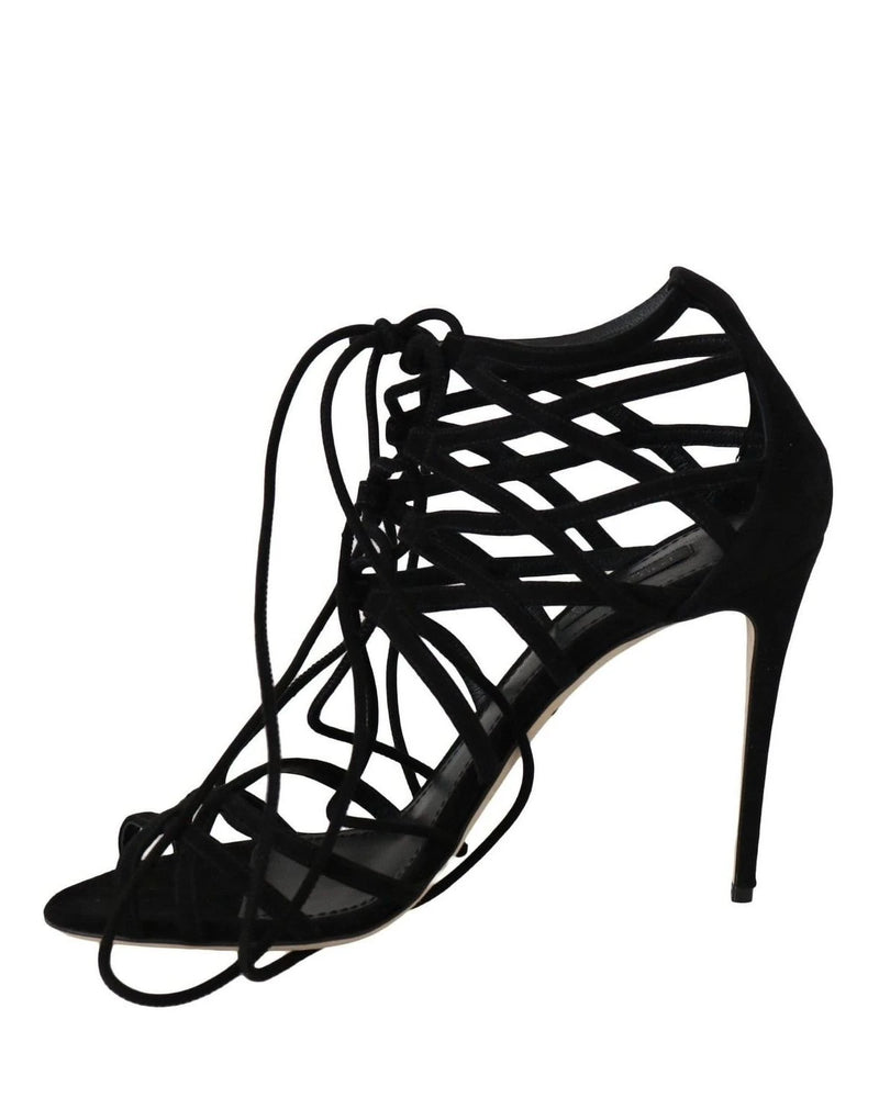 Dolce & Gabbana Black Suede Strap Stilettos Sandals Heels