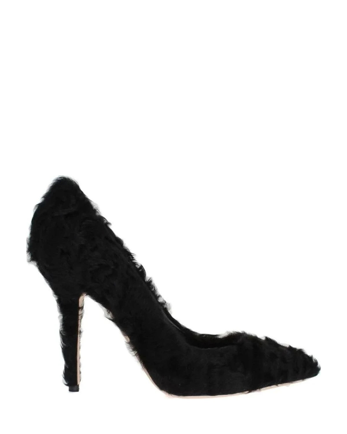 Dolce & Gabbana Black Leather Xiangao Lamb Fur Pumps Heels