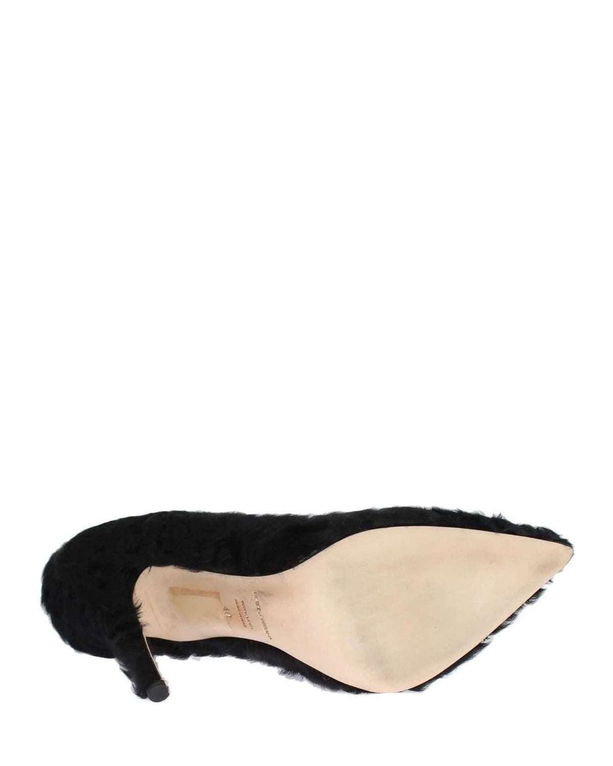 Dolce & Gabbana Black Leather Xiangao Lamb Fur Pumps Heels