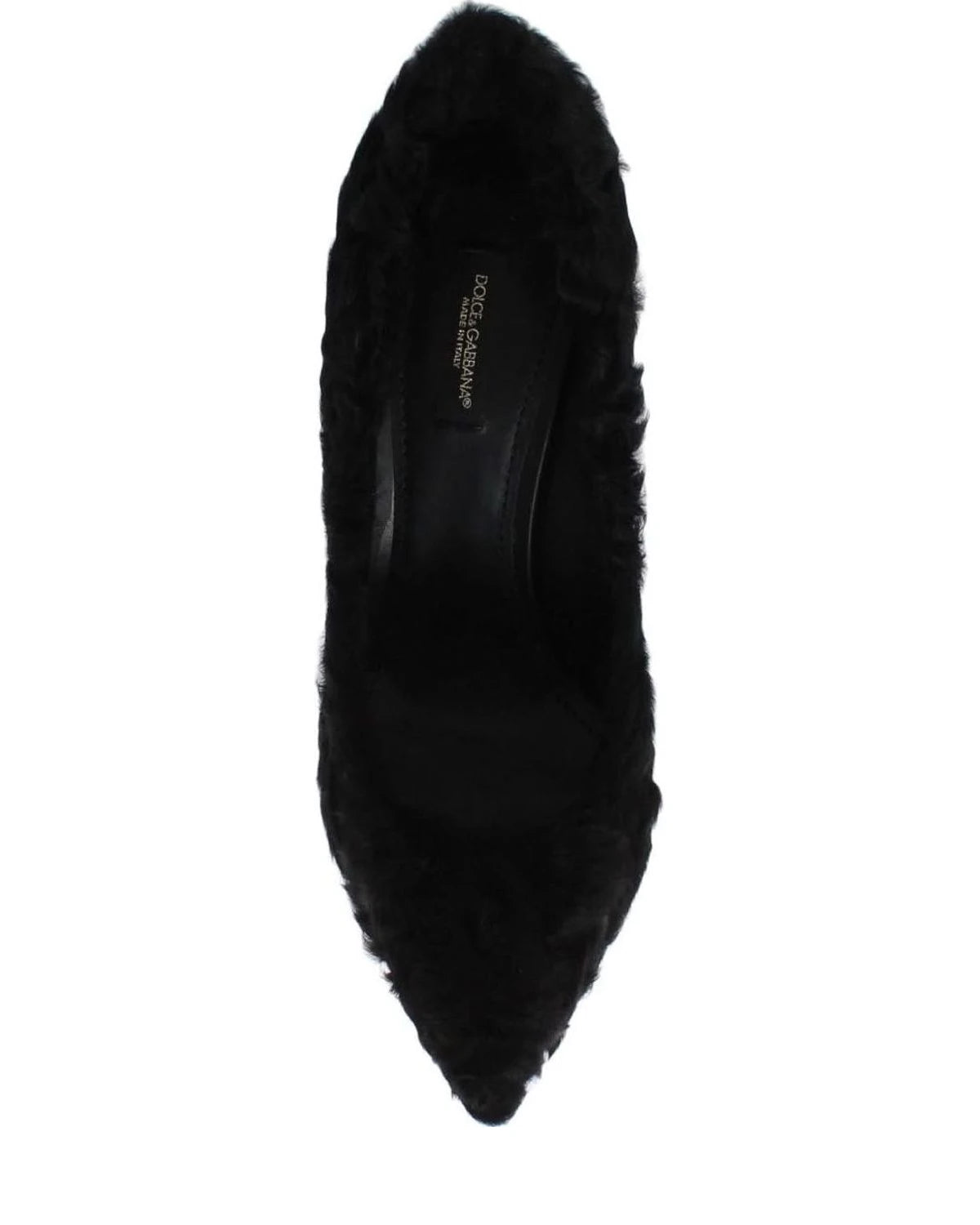 Dolce & Gabbana Black Leather Xiangao Lamb Fur Pumps Heels