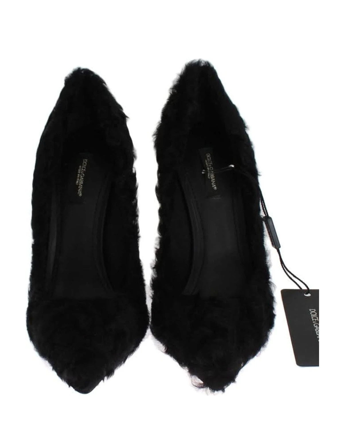 Dolce & Gabbana Black Leather Xiangao Lamb Fur Pumps Heels