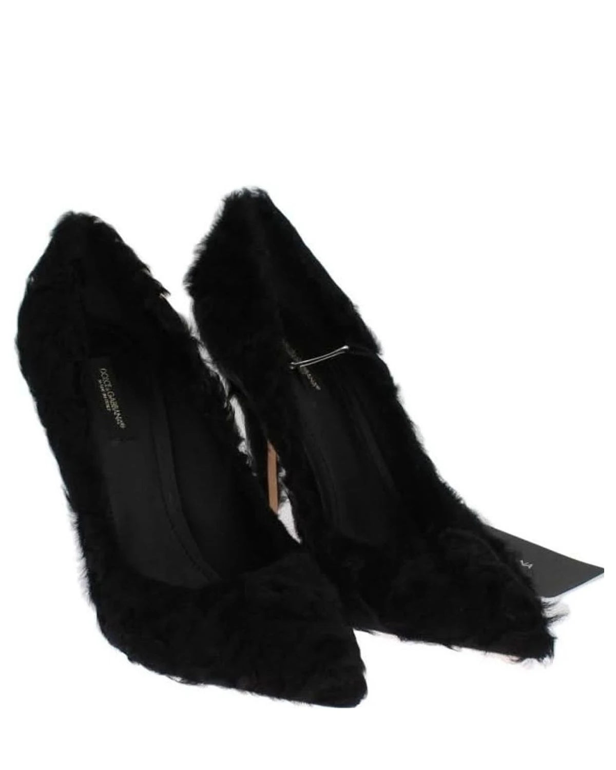 Dolce & Gabbana Black Leather Xiangao Lamb Fur Pumps Heels