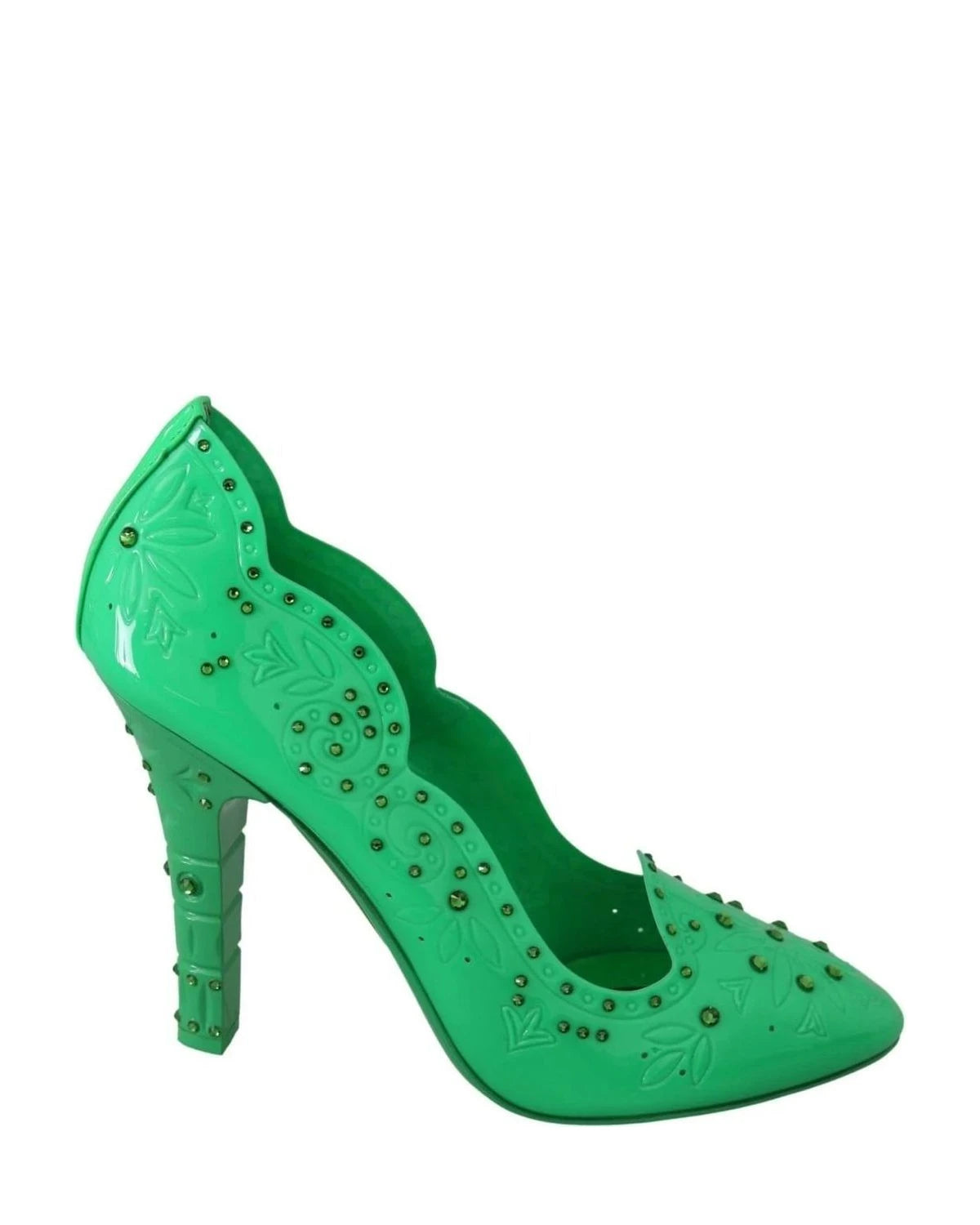 Dolce & Gabbana Green Crystal Floral Cinderella Heels Heels
