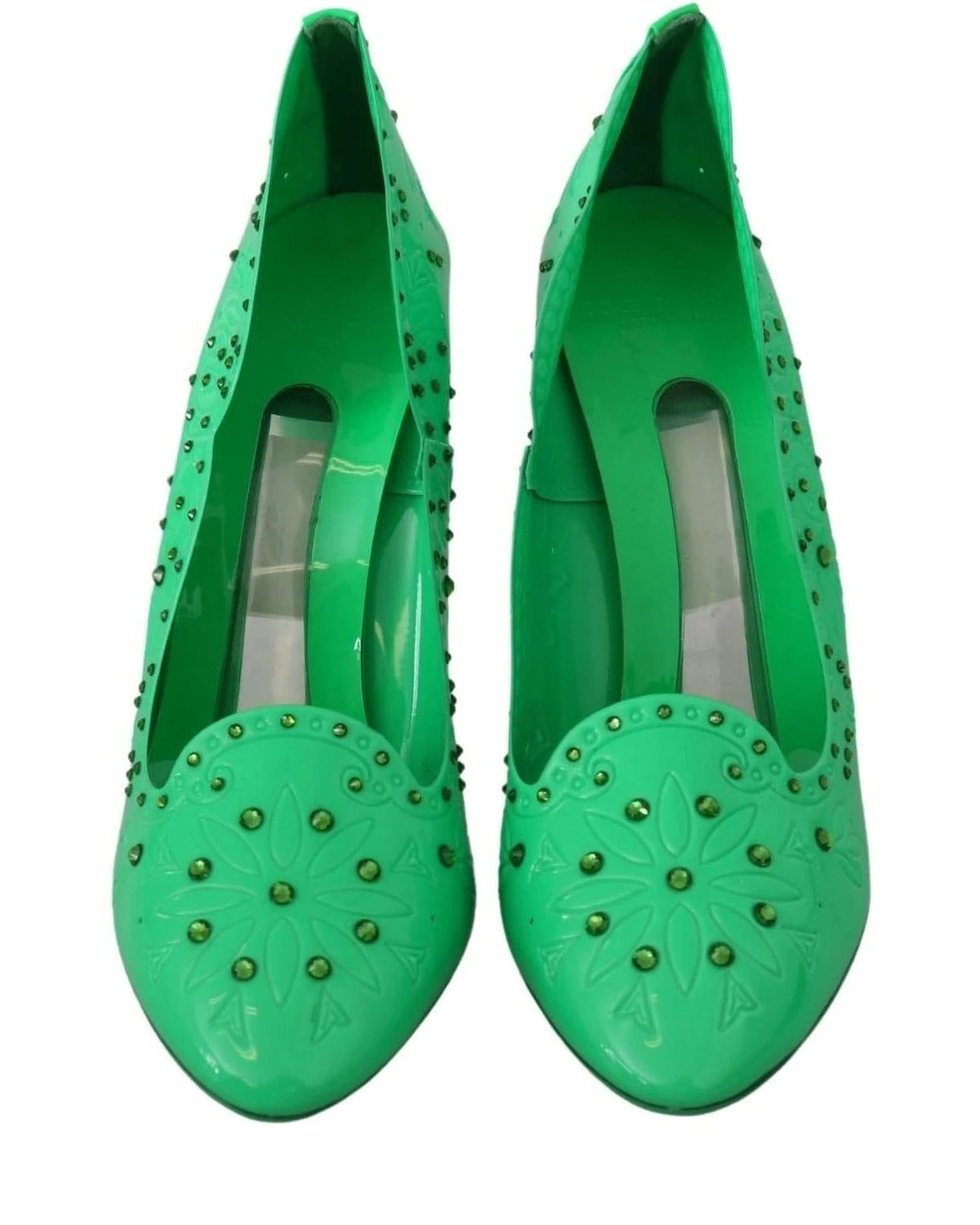 Dolce & Gabbana Green Crystal Floral Cinderella Heels Heels