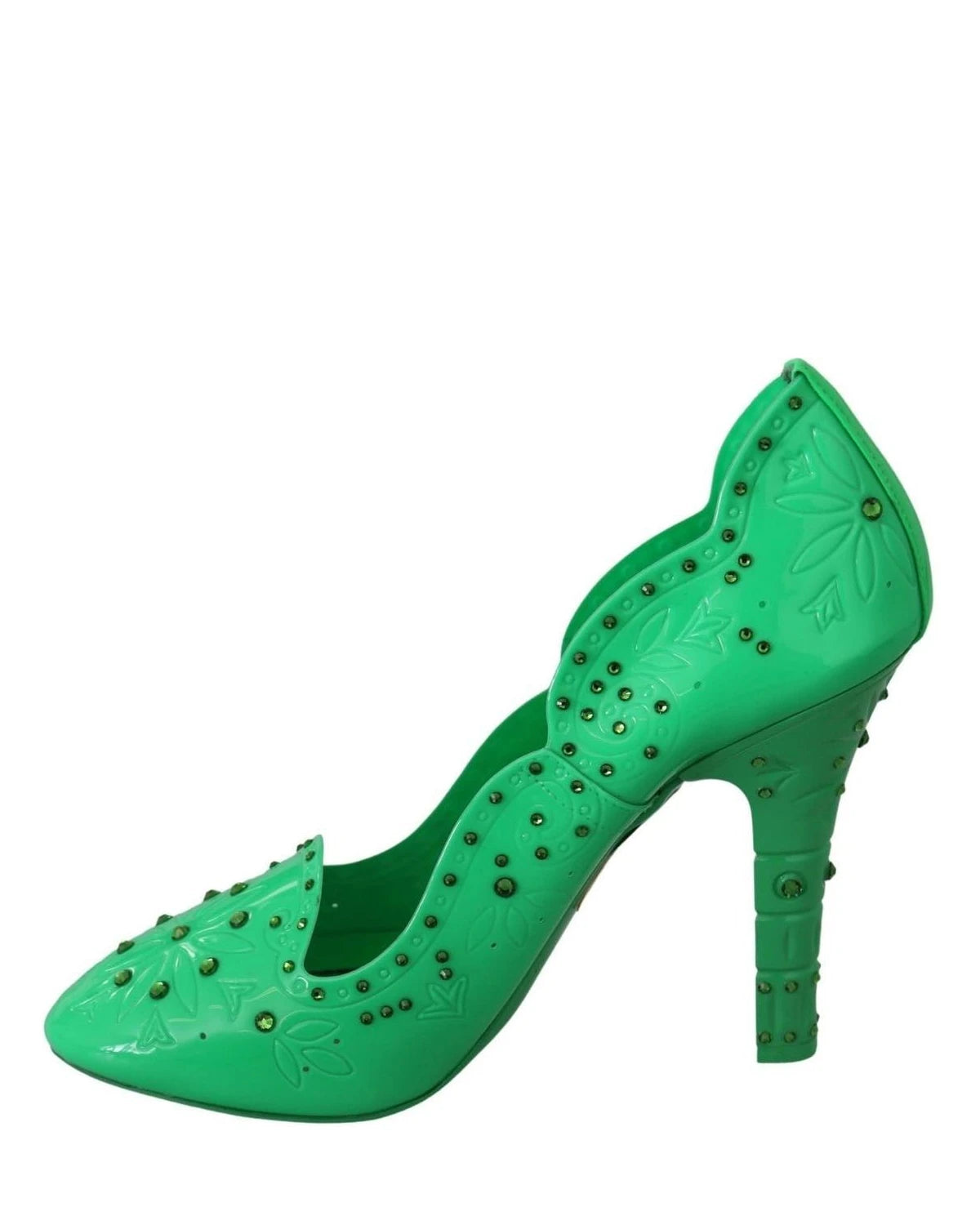 Dolce & Gabbana Green Crystal Floral Cinderella Heels Heels