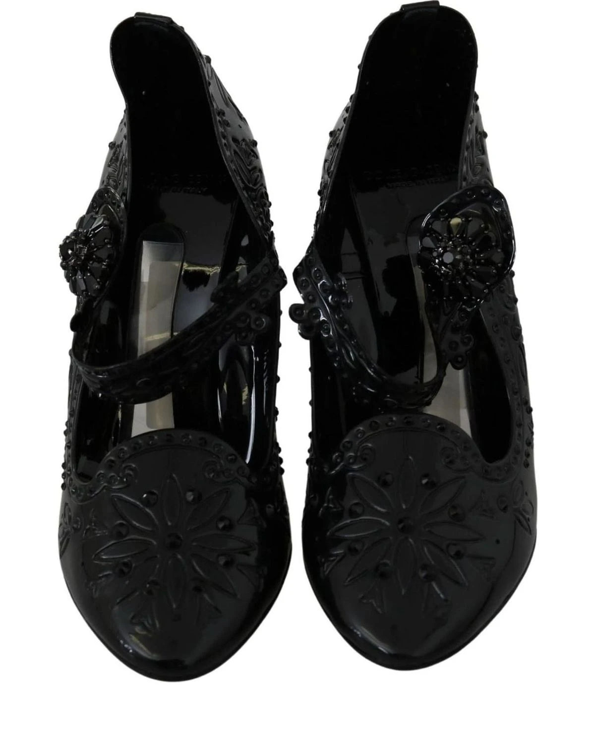 Dolce & Gabbana Black Floral Crystal Cinderella Heels Heels