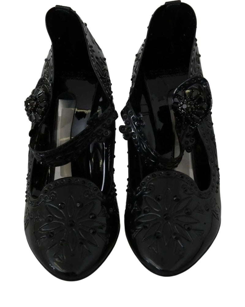 Dolce & Gabbana Black Floral Crystal Cinderella Heels Heels