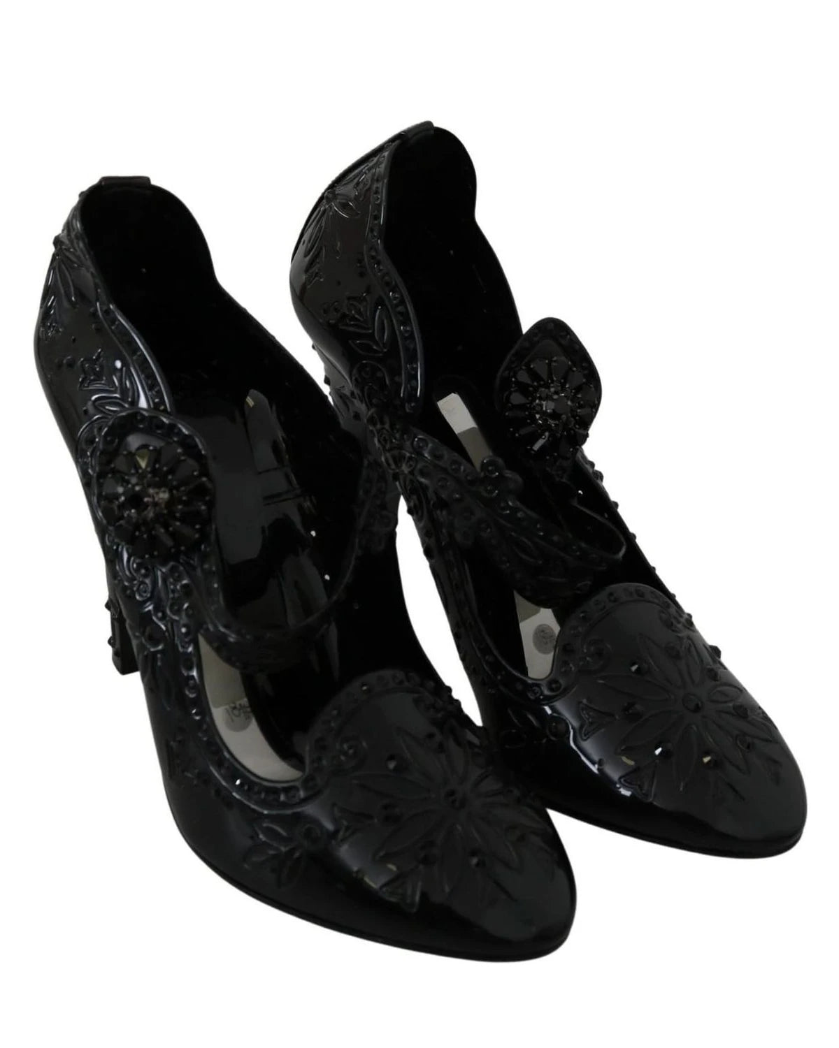 Dolce & Gabbana Black Floral Crystal Cinderella Heels Heels