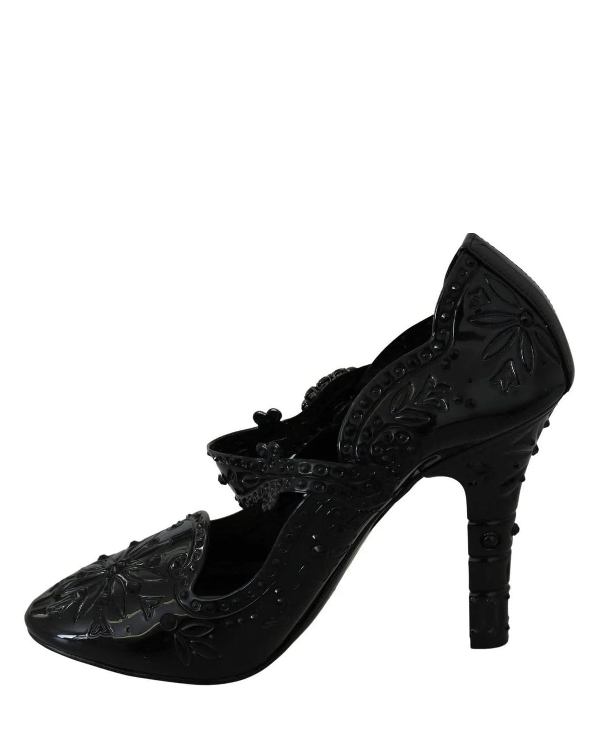 Dolce & Gabbana Black Floral Crystal Cinderella Heels Heels
