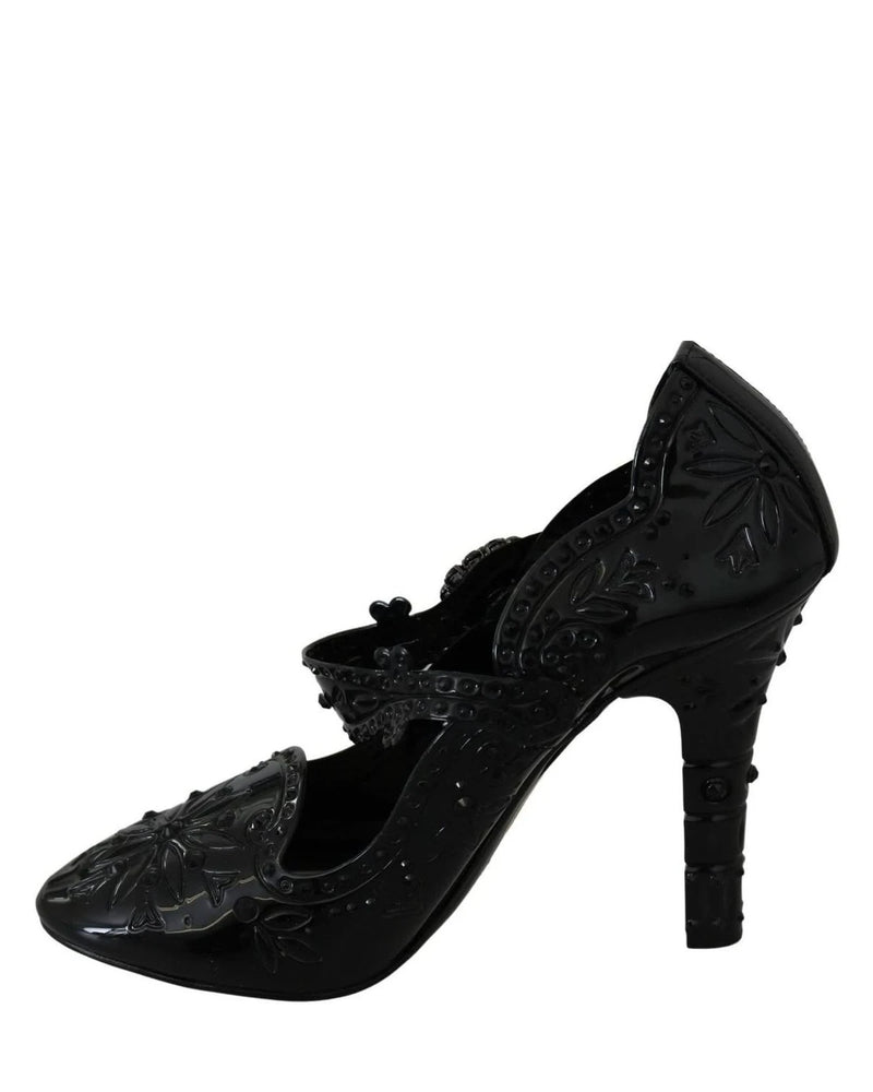 Dolce & Gabbana Black Floral Crystal Cinderella Heels Heels