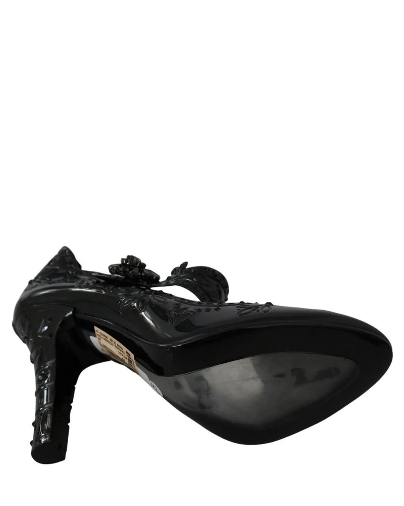 Dolce & Gabbana Black Floral Crystal Cinderella Heels Heels