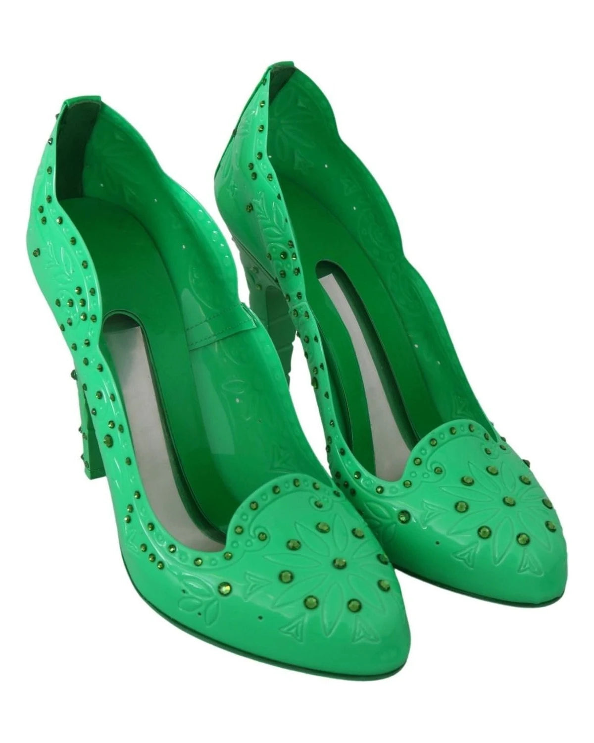 Dolce & Gabbana Green Crystal Floral Cinderella Heels Heels